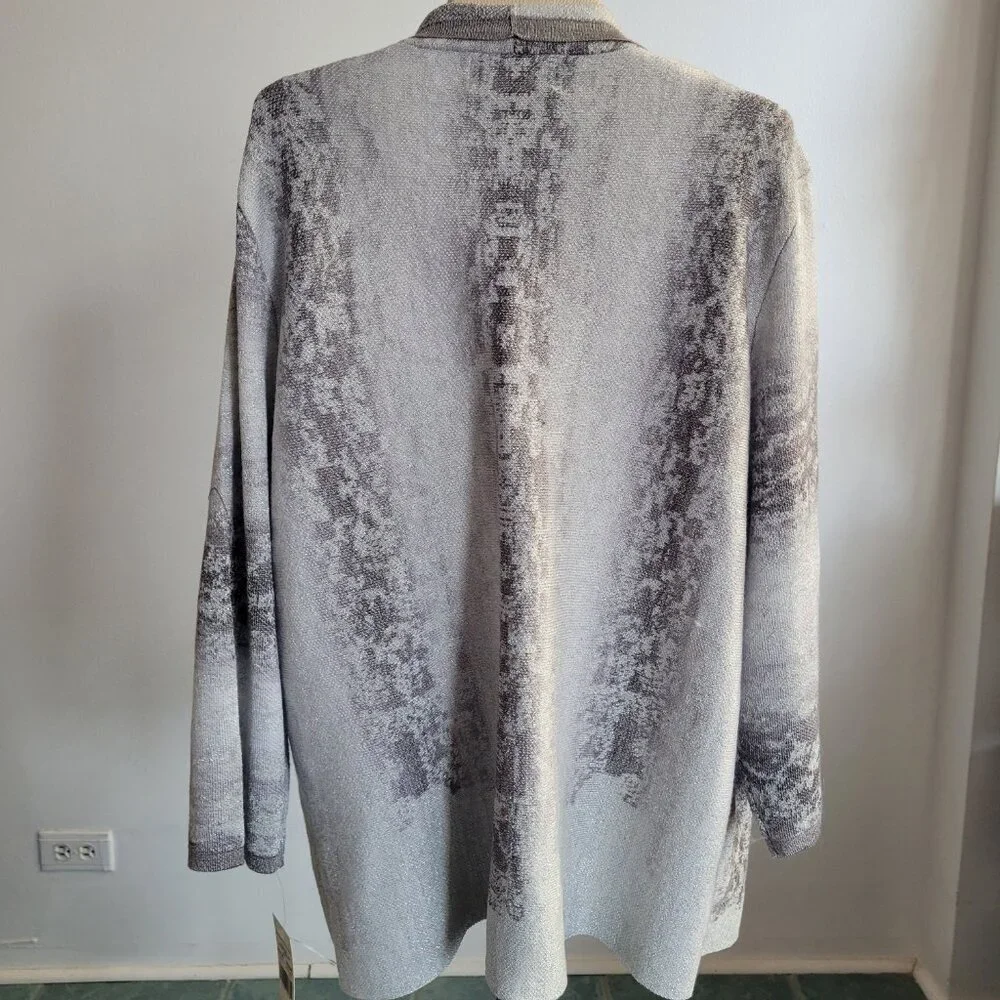 Alfred Dunner Silver Sequin Open-Front Cardigan Sweater & Matching Top (S: 1X)